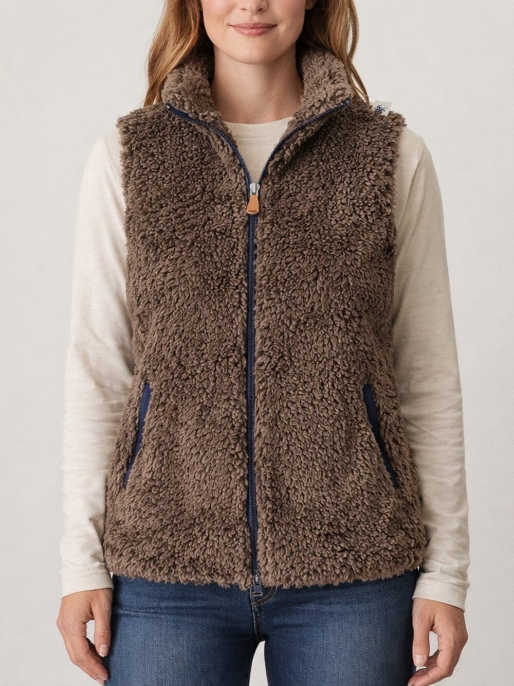Simply Southern Faux Fur Vest Size S Brown Sherpa